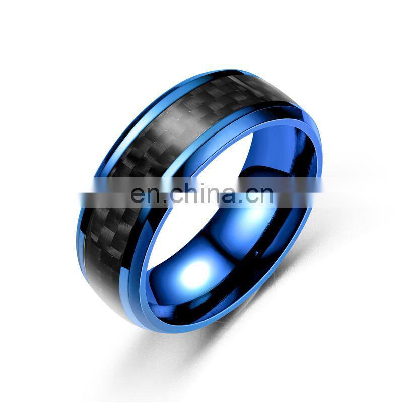 8mm 4 Color Stainless Steel Ring Inlay Carbon Fiber Wedding Ring for Men's Fashion Party Jewelry Gifts (Size 6-13)