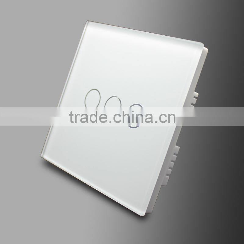 3 Gang Black Crystal Glass Panel Touch Wall Light Switch With Remote Control