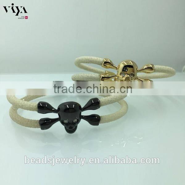 2016 New Coming Stingray/ Python Leather Genuine Leather Bracelet With Skull Clasp Made In China