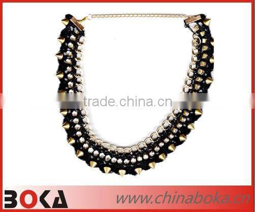 Fashion handmade studed rhinestones fake collar with chains