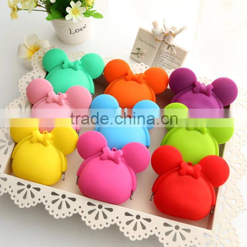 2015 Colorful mickey mouse shape silicon rubber coin purses/plastic squeeze coin purse