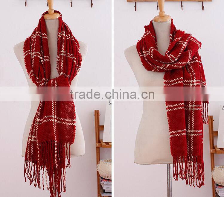 New Model Autumn Winter long Tassel Fringe Checked Plaid Blanket Shawl