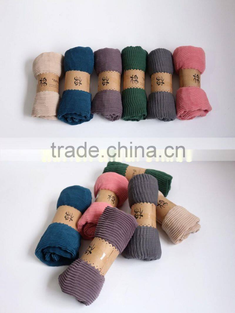 90CMX180CM Plain Cotton Voile Crinkled Ladies Head Scarves Wholesale