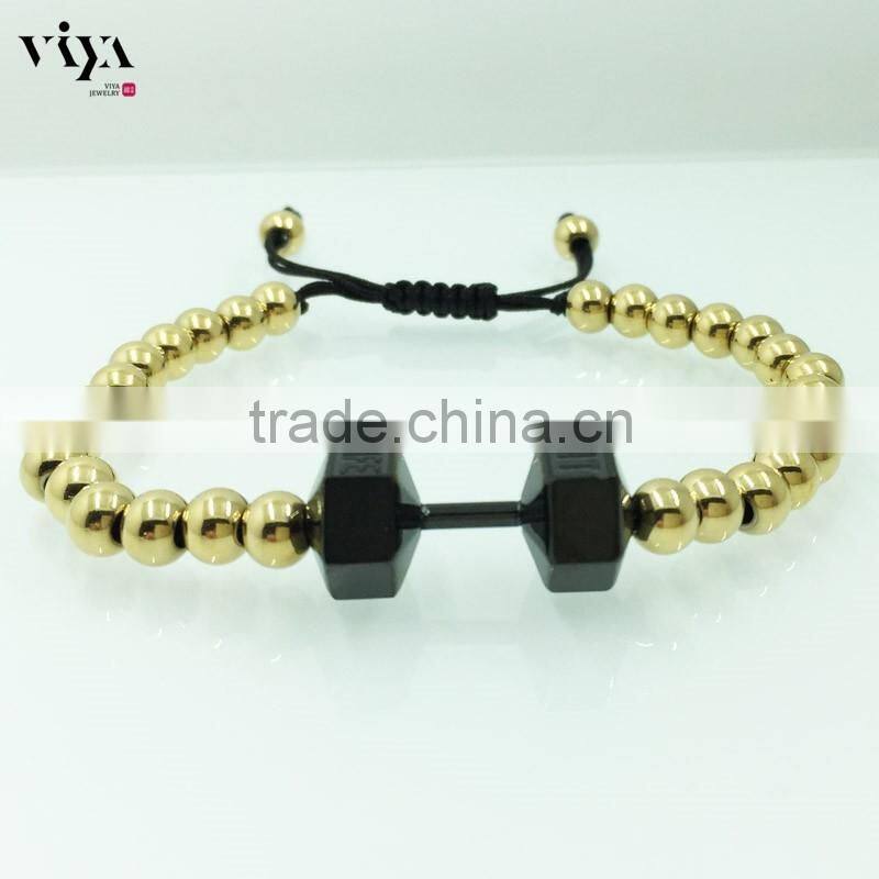 high end quality accept 3d jewelry dumbbell beads men bracelet 316L stainless steel material provide sample summer man bracelet