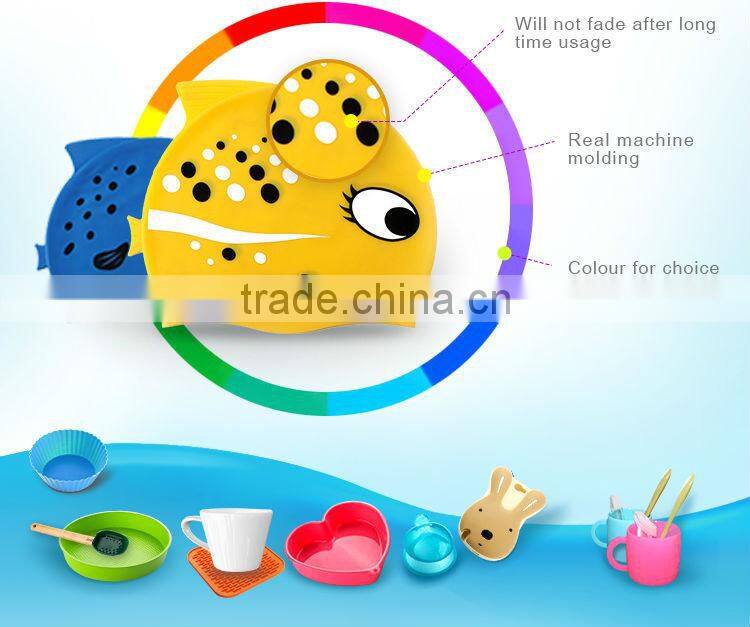 China Wholesale silicone swim cap For Kid, Customize printing silicone swimming cap