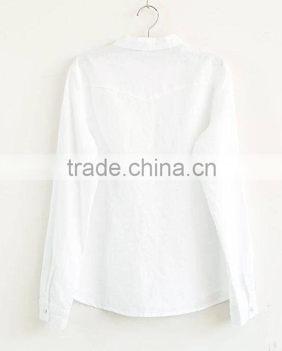 ladies cotton upright collar shirt solid color blouse