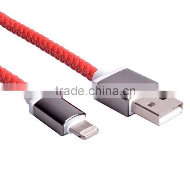 High Quality Mfi certified with fashion PU leather 8pin USB data sync charge cable for iPhone 5/6