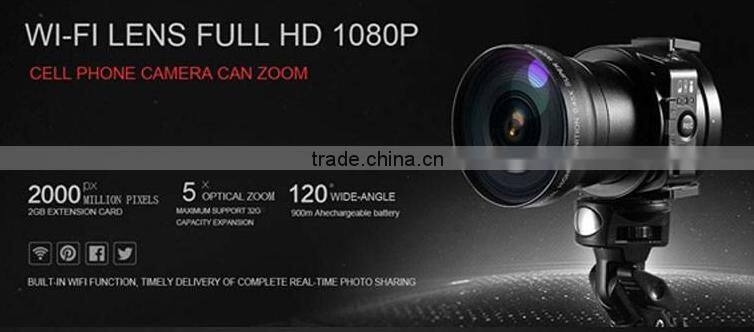 AMKOV OX5 Wifi Lens 5X Optical Zoom 20MP 1080P H.264 120 Degrees Wide Angle Lens For Smartphone SLR Camera