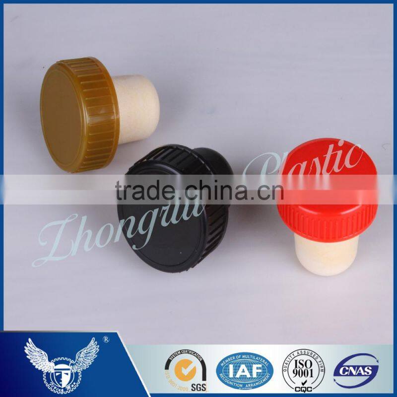 Gold color plastic cap synthetic cork SGS FDA certificates for whisky rum vokda brand bottles