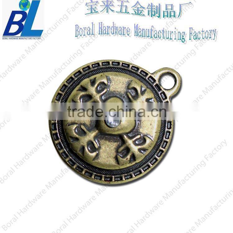 Antique 3d round metal pendant for zippers