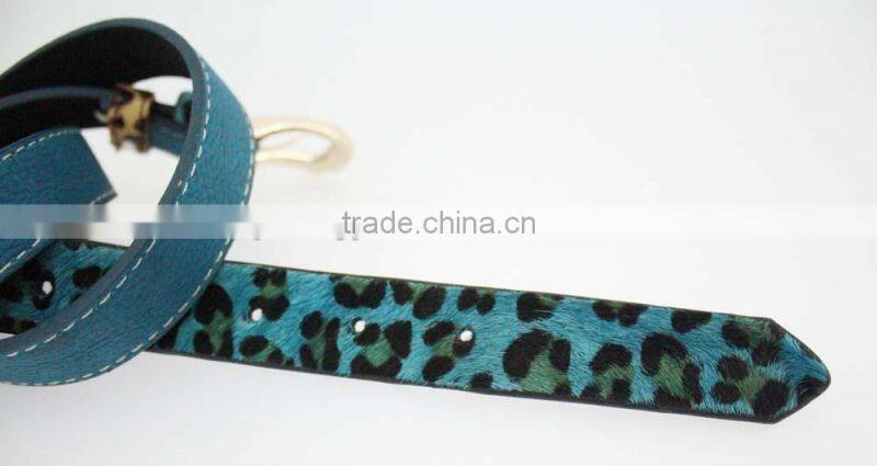 2015 Plain bule fashion pu women jeans belt with leopard point leather in YiWu