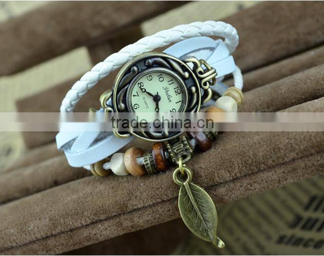 New Hot Retro metal Fashion Leather Bracelet Water Quartz Hand Clock Women Wrist Watch ,antique gold filled watch