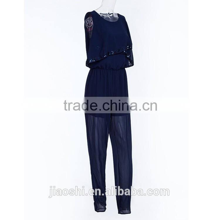 OEM custom madecasual loose style sexy one piece chiffon women jumpsuit for ladies