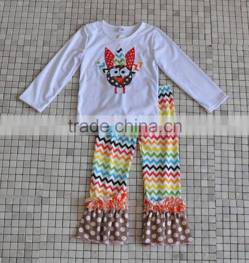 newborn handmade turkey embroidery long sleeve top and pant thanksgiving outfits