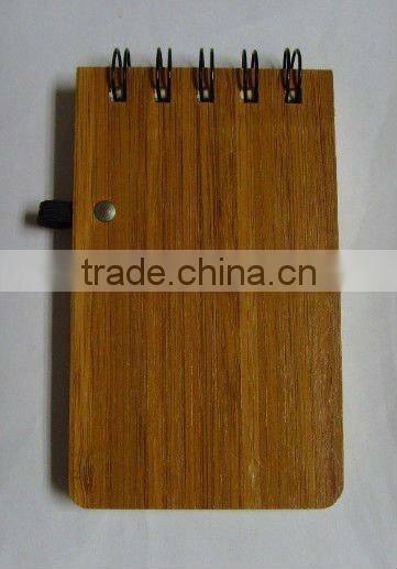New design black spiral bamboo notebook with pen loop