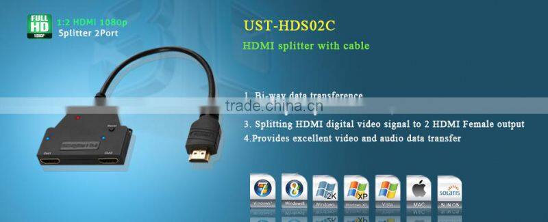 3Port HD Splitter Switcher 3x1 Auto Switch 3-In 1-Out With 50 CM Pigtail Cable