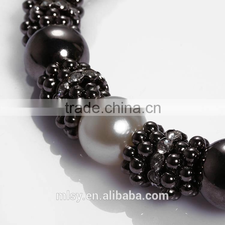 Pearl gun metal decorative bead brass chain for wemen Brightness F1-80008