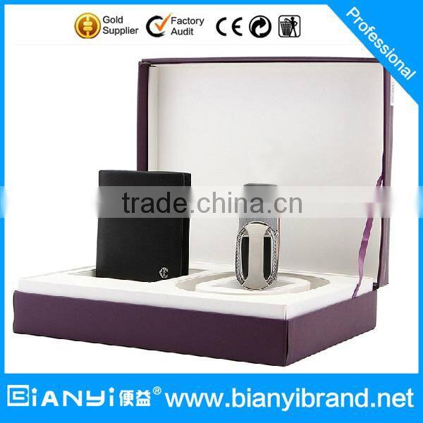 Promotional leather gift set for wallet with belt in black color