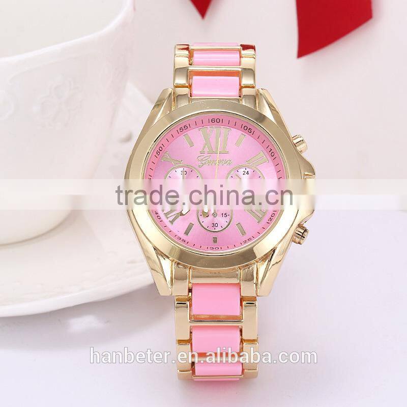 Full steel blingbling gold bezel geneva diamond quartz watches
