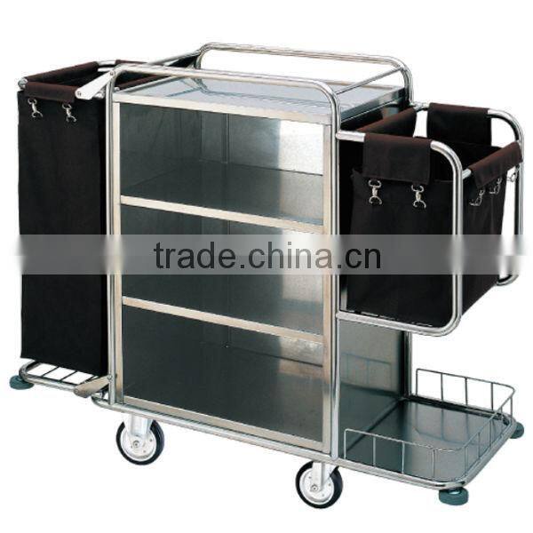 Double black bag stainless steel housekeeping cleaning trolley assembled dressing trolley