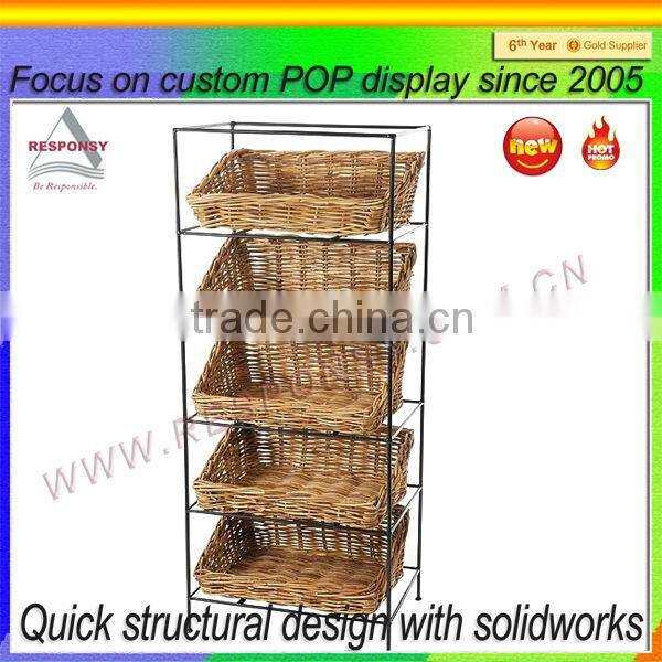 Supermarket promotion metal wire basket fruit vegetable display rack