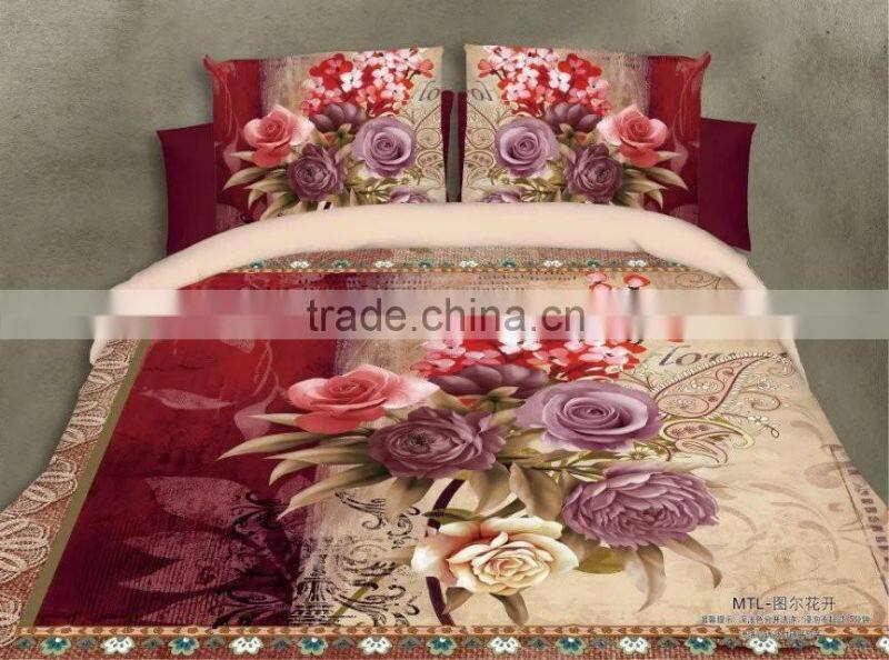 4PCs 3D Print Rose BEDDING Bed Sheets Home Textile Cover Pillow Set Queen