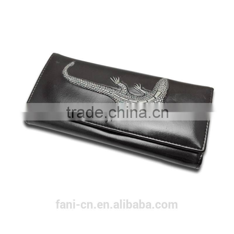 High clearly crocodile shape embossing with plain line deisng leather purses and wallets for women