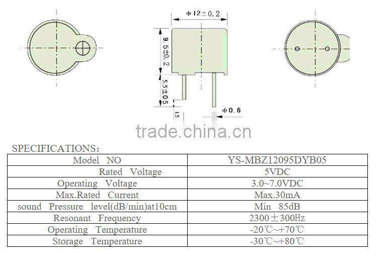 12x9.5mm 12095 continous voice Active electricmagnetic buzzer 5V 2700HZ small buzzer