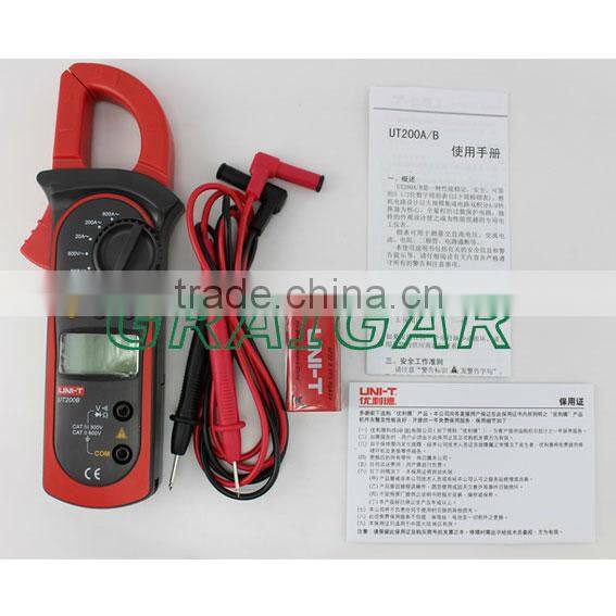UNI-T UT200B Digital Clamp Meter 1999 Manual Range ACA 600A ACV DCV 600V Sine Wave RMS Resistance 20Kohm