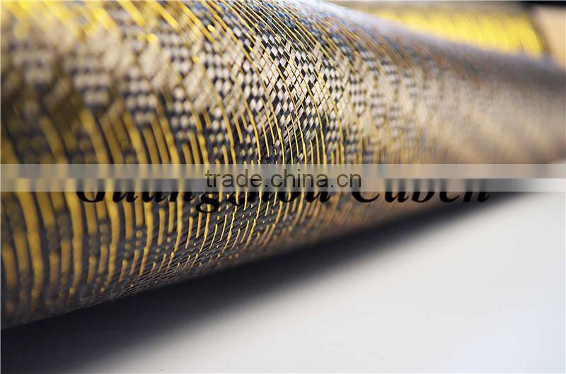 Excellent 3K Jacquard carbon fiber woven fabric mixed gold metallic yarn high quality fabric