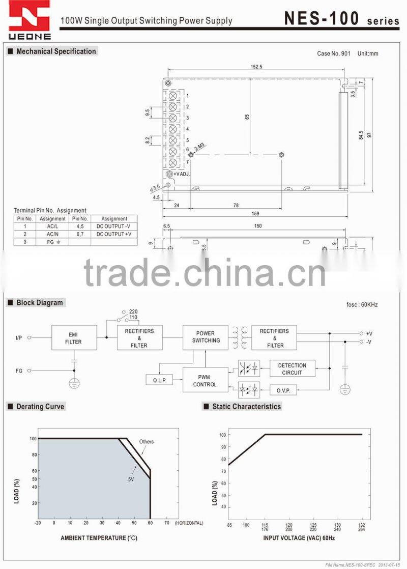 Hot sale 100w 48VDC to 5V20A switching power supply
