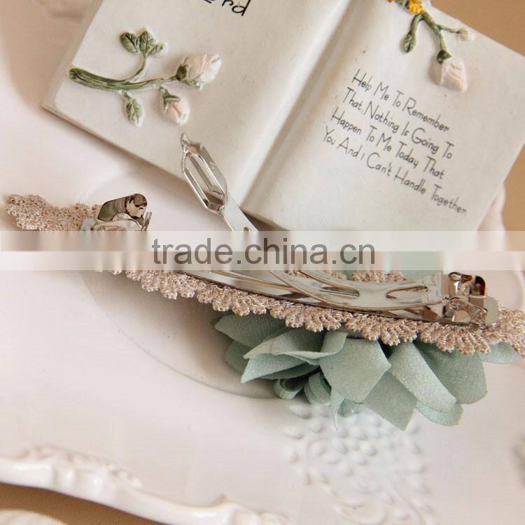 MYLOVE light blue fabric flower hair barrette with pearls for women