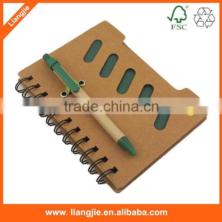 Kraft cover spiral writing pads filler papers eco-friendly notebook with pen