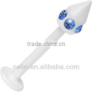 2014 wholesale cheap gold plating gem fashion lip labret rings body piercing jewelry