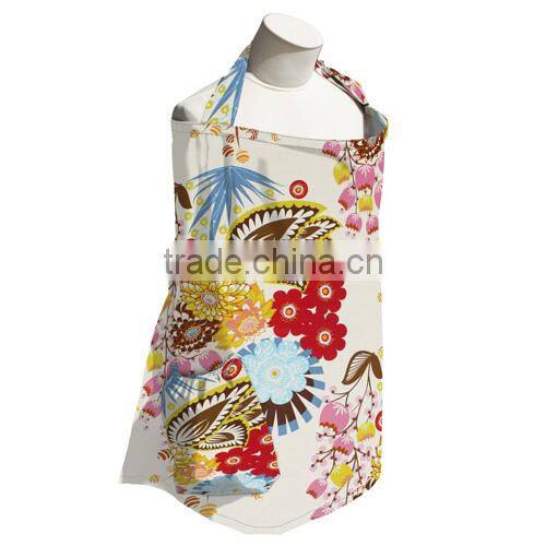 woven mulit color printing with inside pocket buckle adjustable neck strap Breastfeeding apron