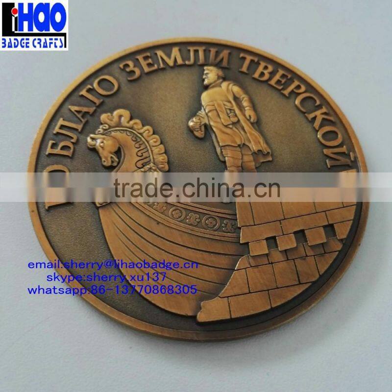 2016 High quality metal brass/copper 3D badge coins tokens for souvenir