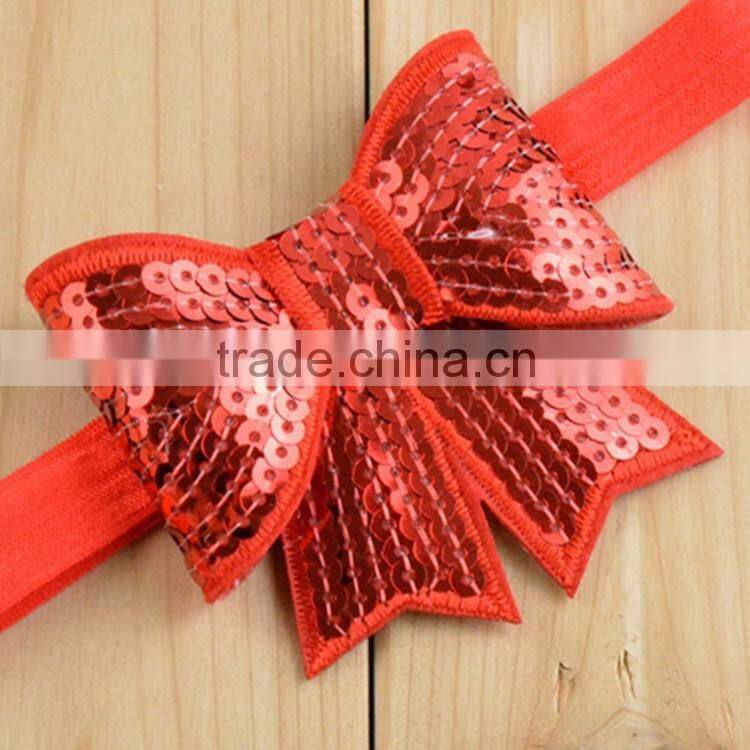 Girls sequins bow hairband for hair dress bling cheerleader sequin hair bow school girls bow hair