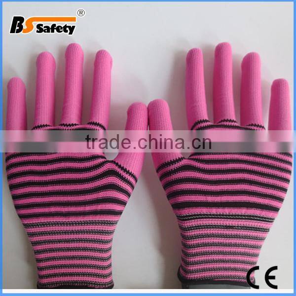 BSSAFETY pink garden glove zebra line nylon gloves