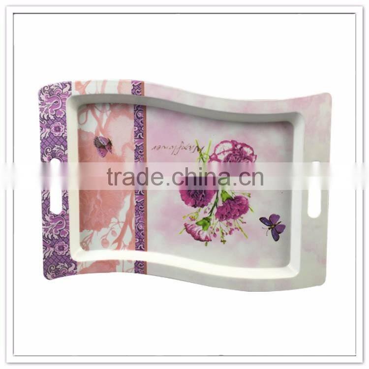 Unique shape melamine flower print food servicing tray