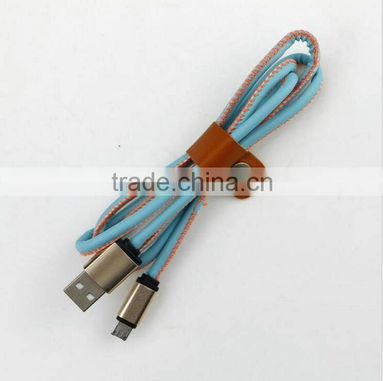 High Quality Colorful Leather Micro USB Data Line Charger Cable For Iphone5s 6 6splus Android Phones