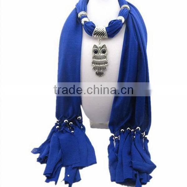 2014 Newest Fashion Ladies Owl Diamante Pendant Jewellery Necklace Neck Scarf Wrap