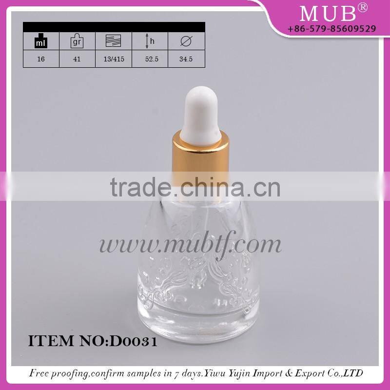 2016 top high empty glass essential oil bottles with aluminum dropper cap