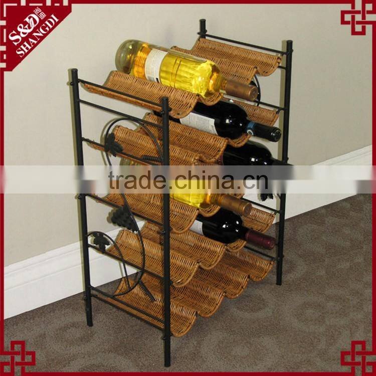 Latest 5 levels design metal & wicker craft display used wine rack