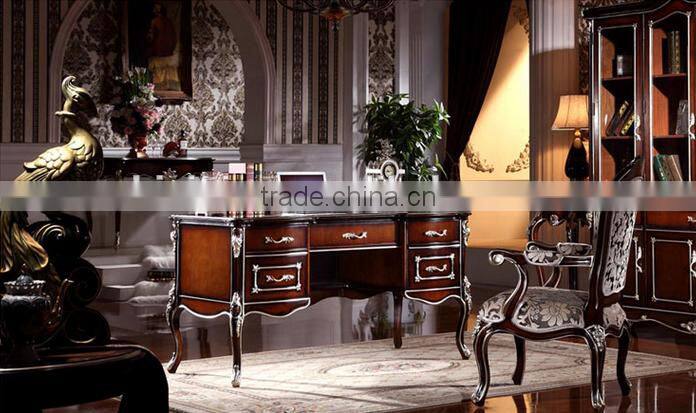 Luxury American Style Office Desk, Royal Palace Study Room Furniture, Wooden Hand Carved Writing Desk (BF01-ML016)