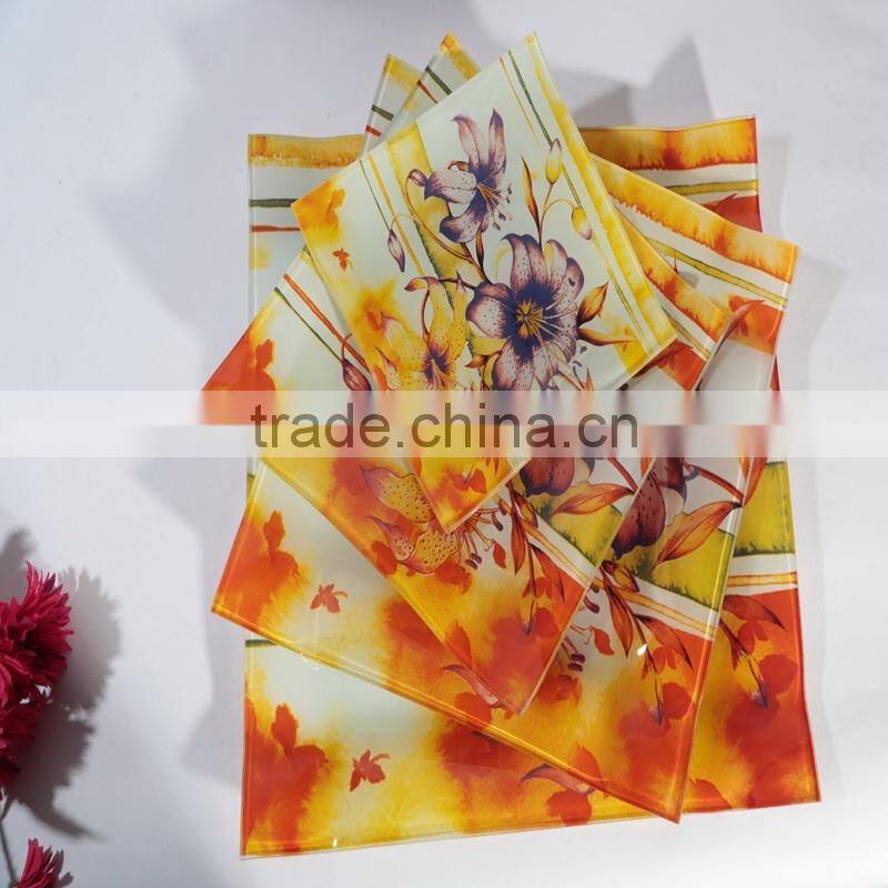 colorful square shape Fruit Cake Glass Dish
