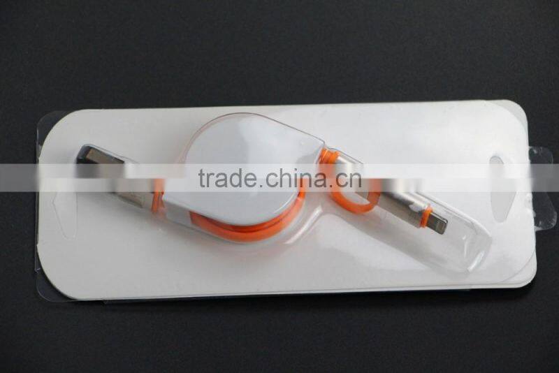 2in1 Retractable Universal Android&iOS Light to USB Charging Cord Tangle-free Charger