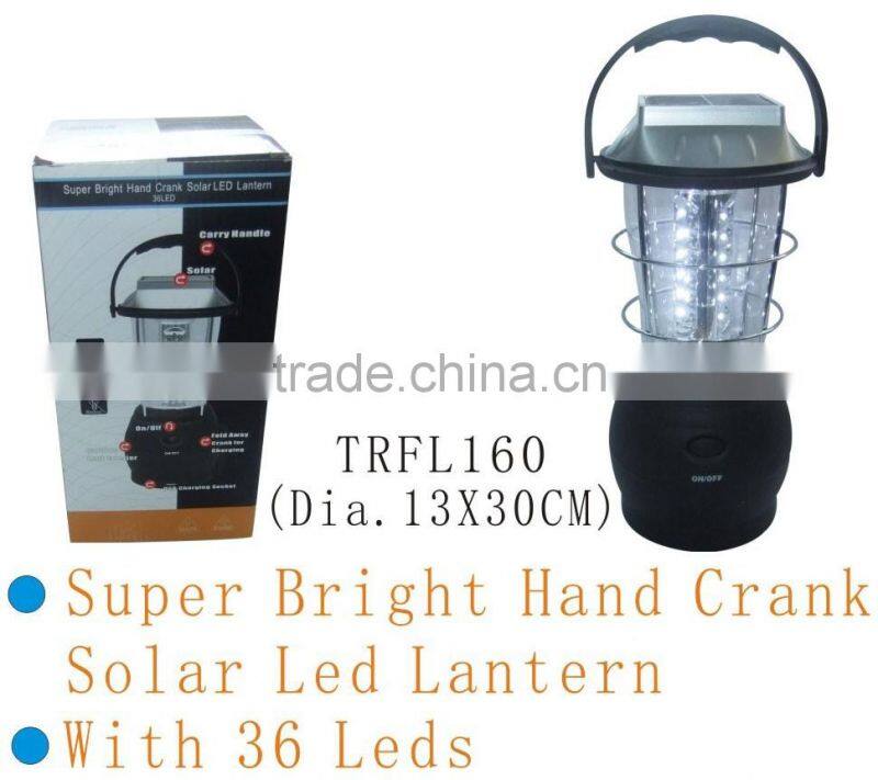 Super bright 36 LEDs solar lantern hand crank dynamo camping lantern