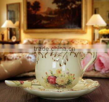 New Porcelain ivory color rose tea cup and saucer set for tea coffee