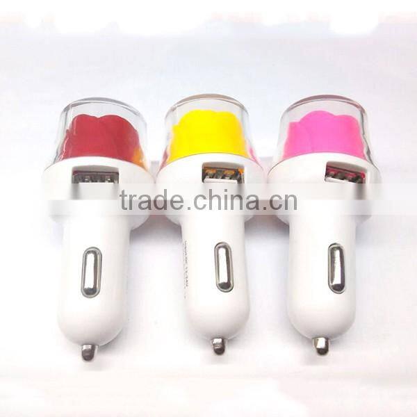 LED Light Rose Shape Dual USB Port Car Charger For Phone