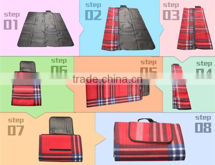 wholesale customised logo picnic blanket tartan foldable camping picnic mat with waterproof PEVA backing